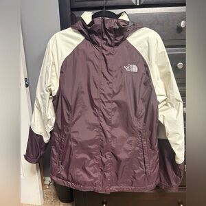 The North Face Burgundy and  White Rain Jacket